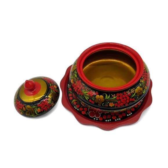 Lidded Sugar Bowl and Plate RUSSIAN LACQUERWARE from Russia - Picture 8 of 12